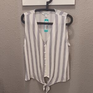 Striped Sleeveless Button-Down Top